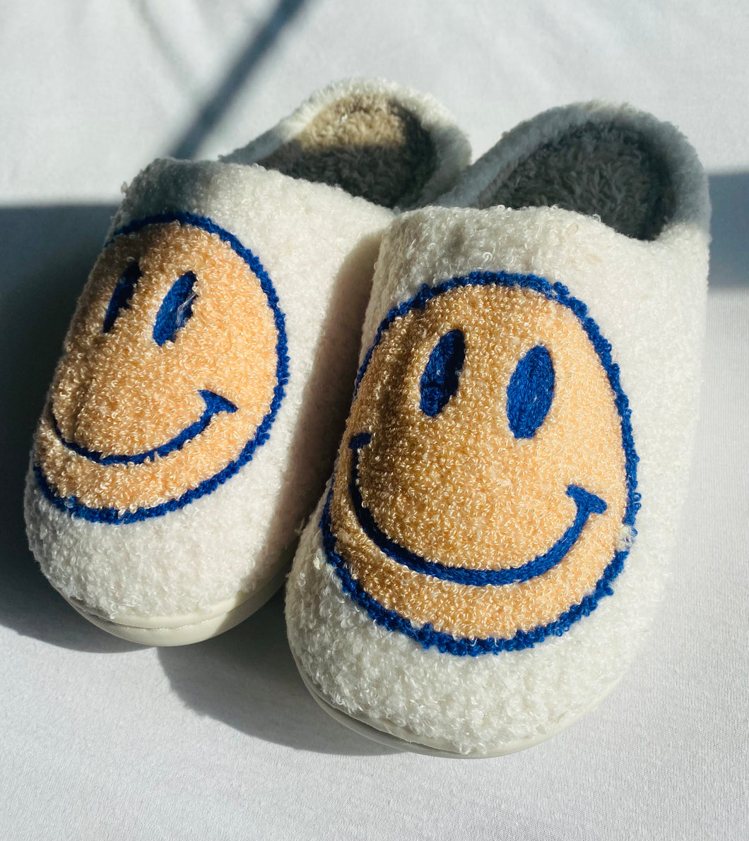 Smiley Face Slippers - peach/navy